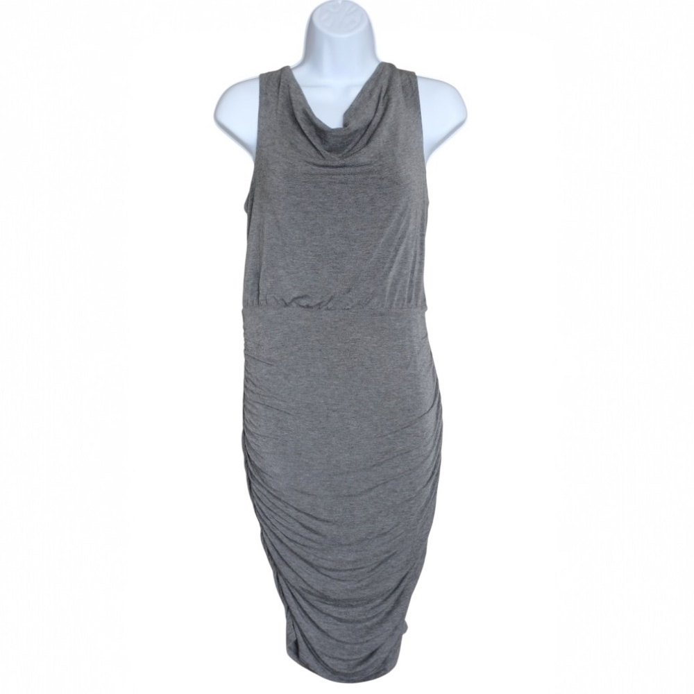 Express Cowl Neck Ruched Knit Sleeveless Sheath Dress (Grey) Size M